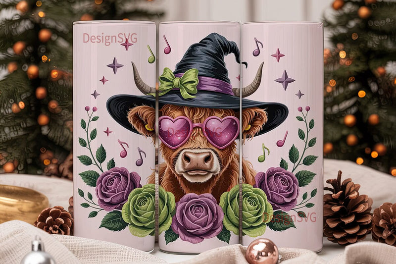 Magical Highland Cow 20oz Tumbler Wrap Sublimation DesignSVG 
