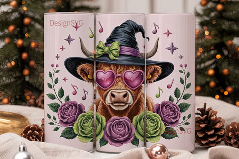 Magical Highland Cow 20oz Tumbler Wrap Sublimation DesignSVG 