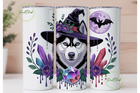 Magical Husky Witch 20oz Tumbler Wrap Sublimation PixelChick 