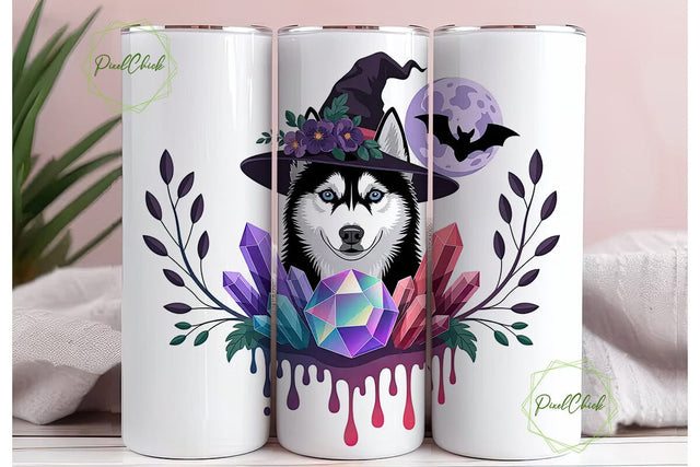 Magical Husky Witch 20oz Tumbler Wrap Sublimation PixelChick 