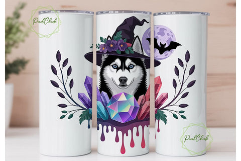 Magical Husky Witch 20oz Tumbler Wrap Sublimation PixelChick 
