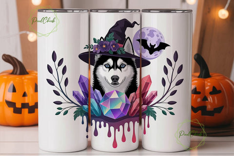 Magical Husky Witch 20oz Tumbler Wrap Sublimation PixelChick 