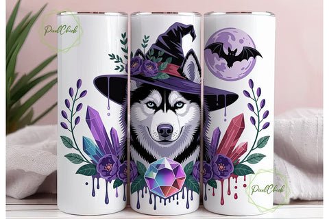 Magical Husky Witch 20oz Tumbler Wrap Sublimation PixelChick 
