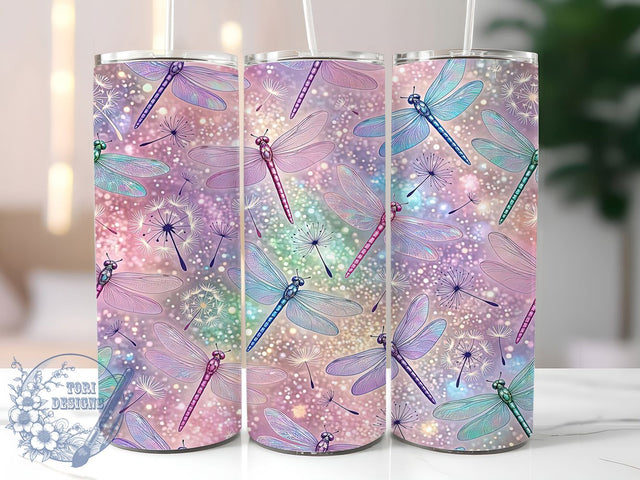 Magical Iridescent Dragonflies 20oz Tumbler, Iridescent Dragonfly Motif, Fantasy Art Design, Magical Theme, Whimsical Accent, Elegant Charm, Sublimation Wrap, 20oz Tumbler Sublimation ToriDesigns 