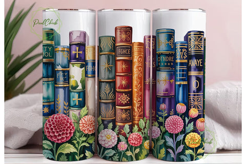 Magical Library Books 20oz Tumbler Wrap Sublimation PixelChick 