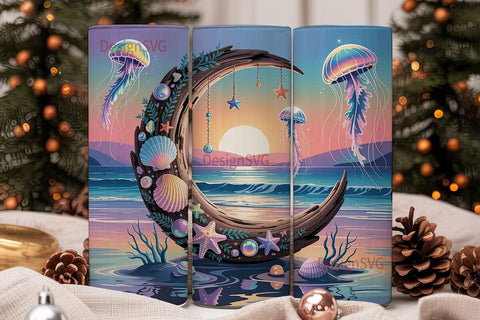 Magical Moon Beach 20oz Tumbler Wrap Sublimation DesignSVG 