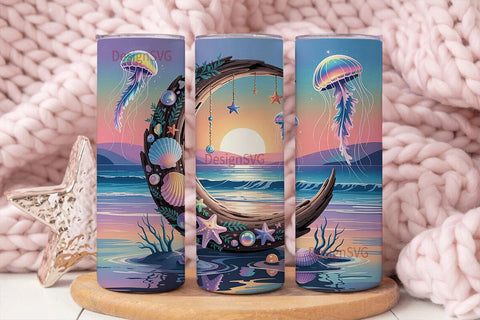 Magical Moon Beach 20oz Tumbler Wrap Sublimation DesignSVG 