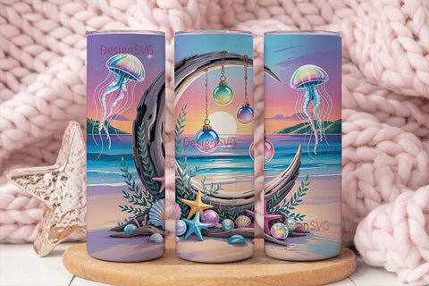 Magical Moon Beach 20oz Tumbler Wrap Sublimation DesignSVG 