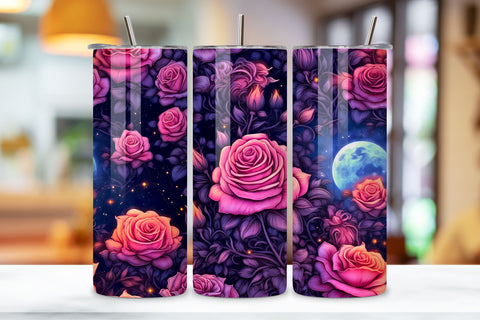 Magical Moonlight Roses Tumbler Wrap, Seamless PNG Sublimation FloridPrintables 