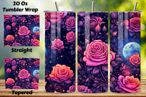 Magical Moonlight Roses Tumbler Wrap, Seamless PNG Sublimation FloridPrintables 