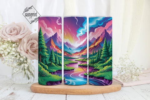 Magical Mountain River 20oz Tumbler Wrap Sublimation sassyprint 