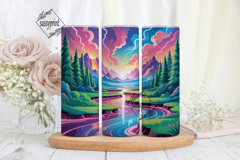 Magical Mountain River 20oz Tumbler Wrap Sublimation sassyprint 