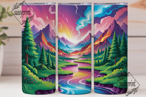 Magical Mountain River 20oz Tumbler Wrap Sublimation sassyprint 