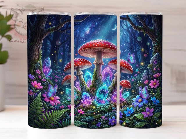Magical Mushroom Forest 20oz Tumbler, Magical Mushroom Motif, Enchanted Forest Design, Fantasy Theme, Whimsical Accent, Ethereal Charm, Sublimation Wrap, 20oz Tumbler Sublimation Lara' s Designs 