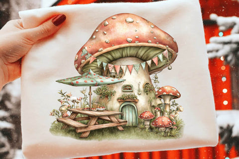 Magical mushroom with butterfly Clipart Sublimation SVGArt 