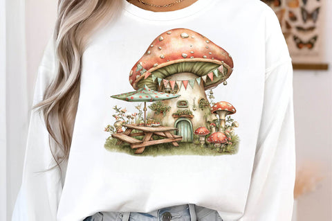 Magical mushroom with butterfly Clipart Sublimation SVGArt 