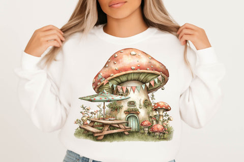 Magical mushroom with butterfly Clipart Sublimation SVGArt 
