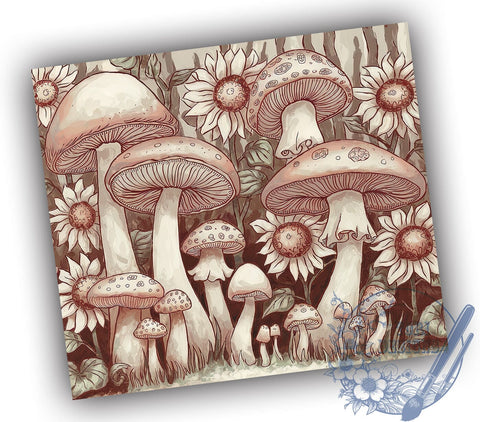 Magical Mushrooms 20oz Skinny Tumbler PNG, Mushroom Forest Floral Tumbler Sublimation Wrap, Straight & Tapered Tumbler Wrap, Instant Digital Download Sublimation ToriDesigns 