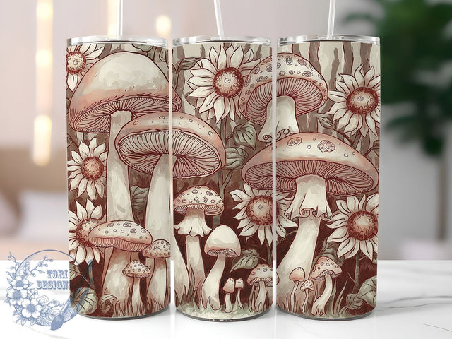 Magical Mushrooms 20oz Skinny Tumbler PNG, Mushroom Forest Floral Tumbler Sublimation Wrap, Straight & Tapered Tumbler Wrap, Instant Digital Download Sublimation ToriDesigns 