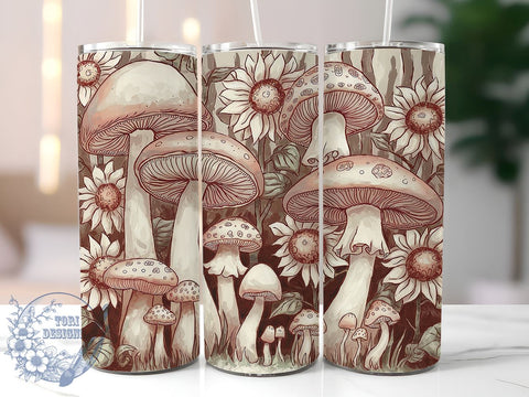 Magical Mushrooms 20oz Skinny Tumbler PNG, Mushroom Forest Floral Tumbler Sublimation Wrap, Straight & Tapered Tumbler Wrap, Instant Digital Download Sublimation ToriDesigns 