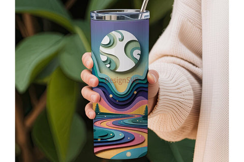 Magical Paper Cut Landscape Tumbler Wrap Sublimation DesignSVG 