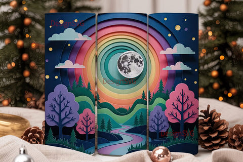 Magical Paper Cut Landscape Tumbler Wrap Sublimation DesignSVG 