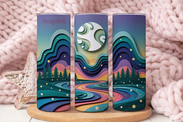 Magical Paper Cut Landscape Tumbler Wrap Sublimation DesignSVG 