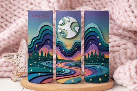 Magical Paper Cut Landscape Tumbler Wrap Sublimation DesignSVG 
