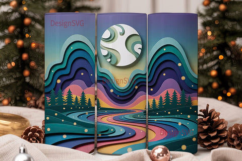 Magical Paper Cut Landscape Tumbler Wrap Sublimation DesignSVG 