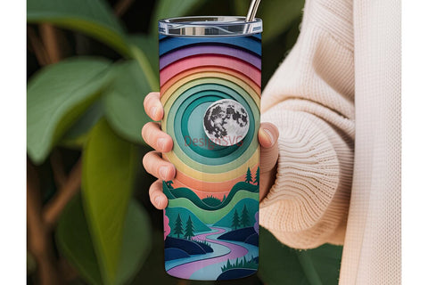 Magical Paper Cut Landscape Tumbler Wrap Sublimation DesignSVG 
