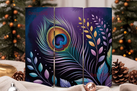 Magical Peacock Feathers 20oz Tumbler Sublimation DesignSVG 