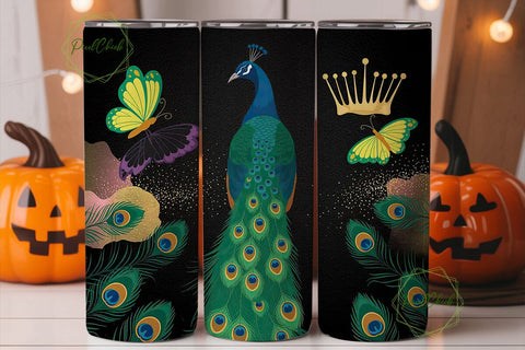 Magical Peacock Glitter 20oz Tumbler Sublimation PixelChick 