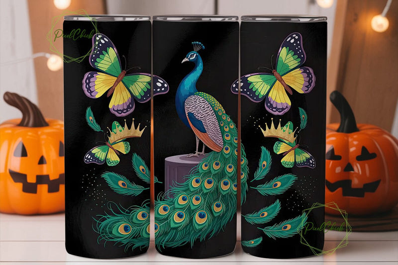 Magical Peacock Glitter 20oz Tumbler Sublimation PixelChick 