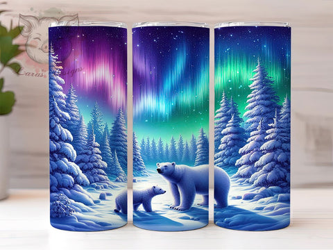 Magical Polar Bear Northern Lights Tumbler, Northern Lights Design, 20oz Tumbler Wrap, Sublimation Tumbler, Magical Tumbler Art, Bear Sublimation Design, Winter Tumbler Design Sublimation Lara' s Designs 