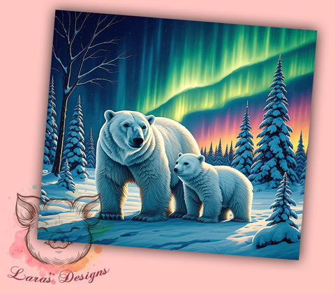 Magical Polar Bear Northern Lights Tumbler, Northern Lights Design, 20oz Tumbler Wrap, Sublimation Tumbler, Magical Tumbler Art, Bear Sublimation Design, Winter Tumbler Design Sublimation Lara' s Designs 