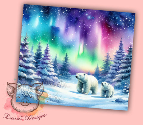 Magical Polar Bear Northern Lights Tumbler, Northern Lights Design, 20oz Tumbler Wrap, Sublimation Tumbler, Magical Tumbler Art, Bear Sublimation Design, Winter Tumbler Design Sublimation Lara' s Designs 