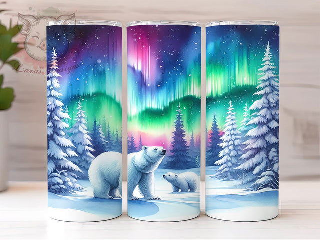 Magical Polar Bear Northern Lights Tumbler, Northern Lights Design, 20oz Tumbler Wrap, Sublimation Tumbler, Magical Tumbler Art, Bear Sublimation Design, Winter Tumbler Design Sublimation Lara' s Designs 