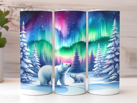 Magical Polar Bear Northern Lights Tumbler, Northern Lights Design, 20oz Tumbler Wrap, Sublimation Tumbler, Magical Tumbler Art, Bear Sublimation Design, Winter Tumbler Design Sublimation Lara' s Designs 