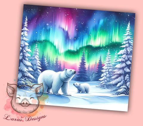 Magical Polar Bear Northern Lights Tumbler, Northern Lights Design, 20oz Tumbler Wrap, Sublimation Tumbler, Magical Tumbler Art, Bear Sublimation Design, Winter Tumbler Design Sublimation Lara' s Designs 