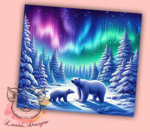 Magical Polar Bear Northern Lights Tumbler, Northern Lights Design, 20oz Tumbler Wrap, Sublimation Tumbler, Magical Tumbler Art, Bear Sublimation Design, Winter Tumbler Design Sublimation Lara' s Designs 