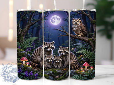 Magical Raccoon Owl Moonlit Forest 20oz Tumbler, Magical Raccoon, Owl Motif, Moonlit Forest, Sublimation Wrap, 20oz Tumbler, Mystic Aesthetic, Enchanted Charm Sublimation ToriDesigns 
