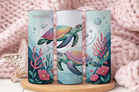 Magical Sea Turtle 20oz Tumbler Wrap Sublimation DesignSVG 