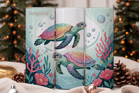Magical Sea Turtle 20oz Tumbler Wrap Sublimation DesignSVG 