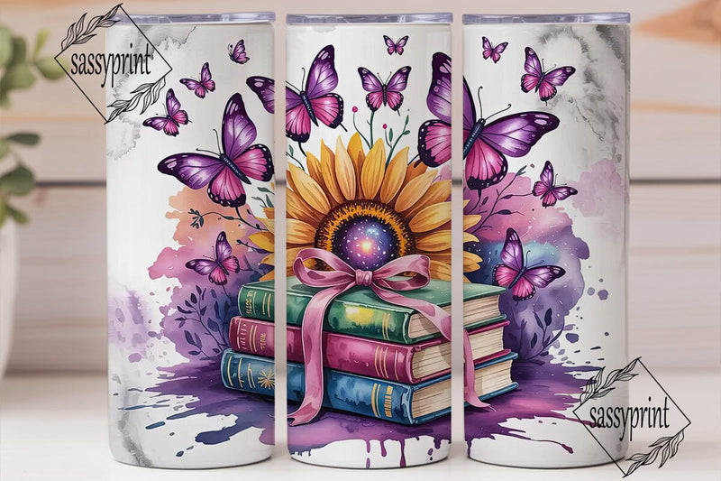 Magical Sunflower Books 20oz Tumbler Sublimation sassyprint 