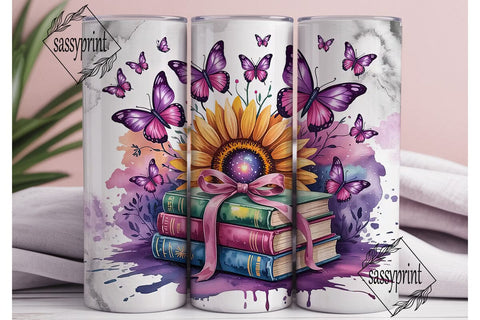 Magical Sunflower Books 20oz Tumbler Sublimation sassyprint 