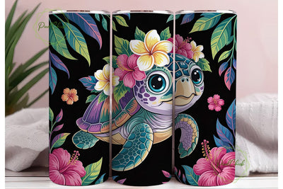 Magical Turtle Floral 20oz Tumbler Wrap Sublimation PixelChick 