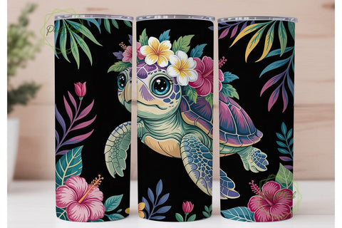 Magical Turtle Floral 20oz Tumbler Wrap Sublimation PixelChick 