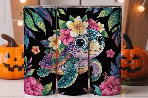 Magical Turtle Floral 20oz Tumbler Wrap Sublimation PixelChick 