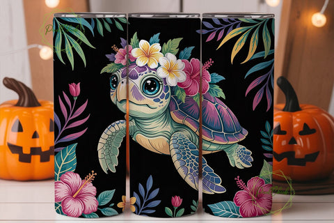 Magical Turtle Floral 20oz Tumbler Wrap Sublimation PixelChick 