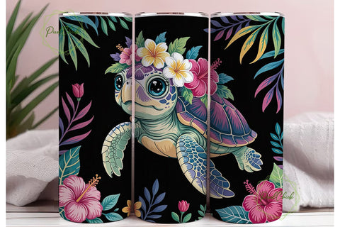 Magical Turtle Floral 20oz Tumbler Wrap Sublimation PixelChick 